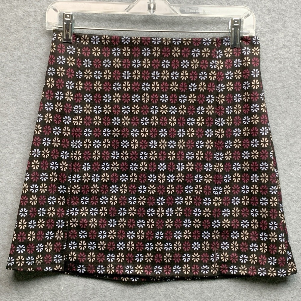 Vtg Originality Mini Aline Slit Skirt Y2K Size‎ M Black Daisy Indie Sleeze Boho